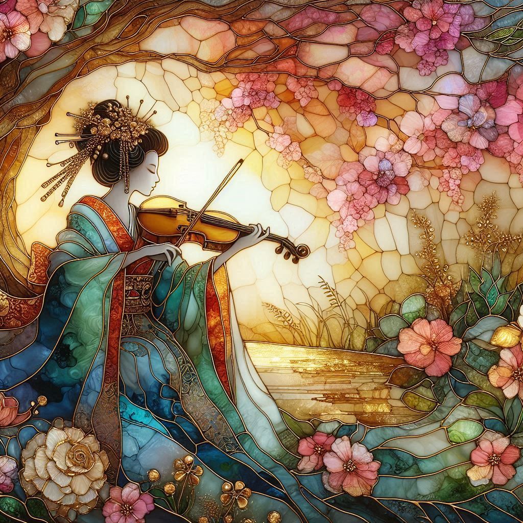 Geisha playing violin