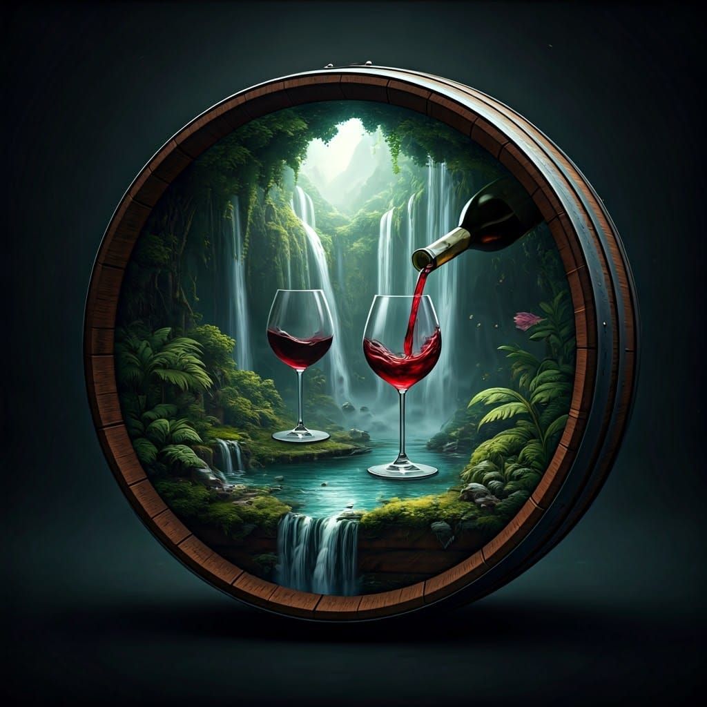 Wine Barrel Wonderland in Matte Painting Style