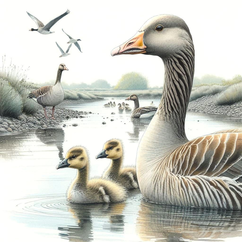 Graylag Goose and Goslings