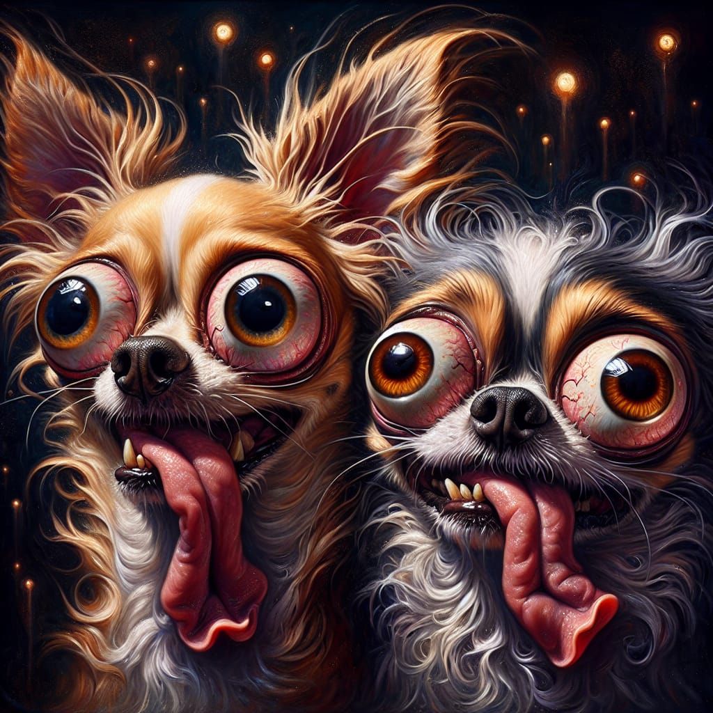 Two endearingly goofy chihuahuas with oversized, swiveling g...
