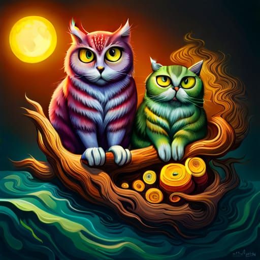 Owl and Cat  by @Cassber