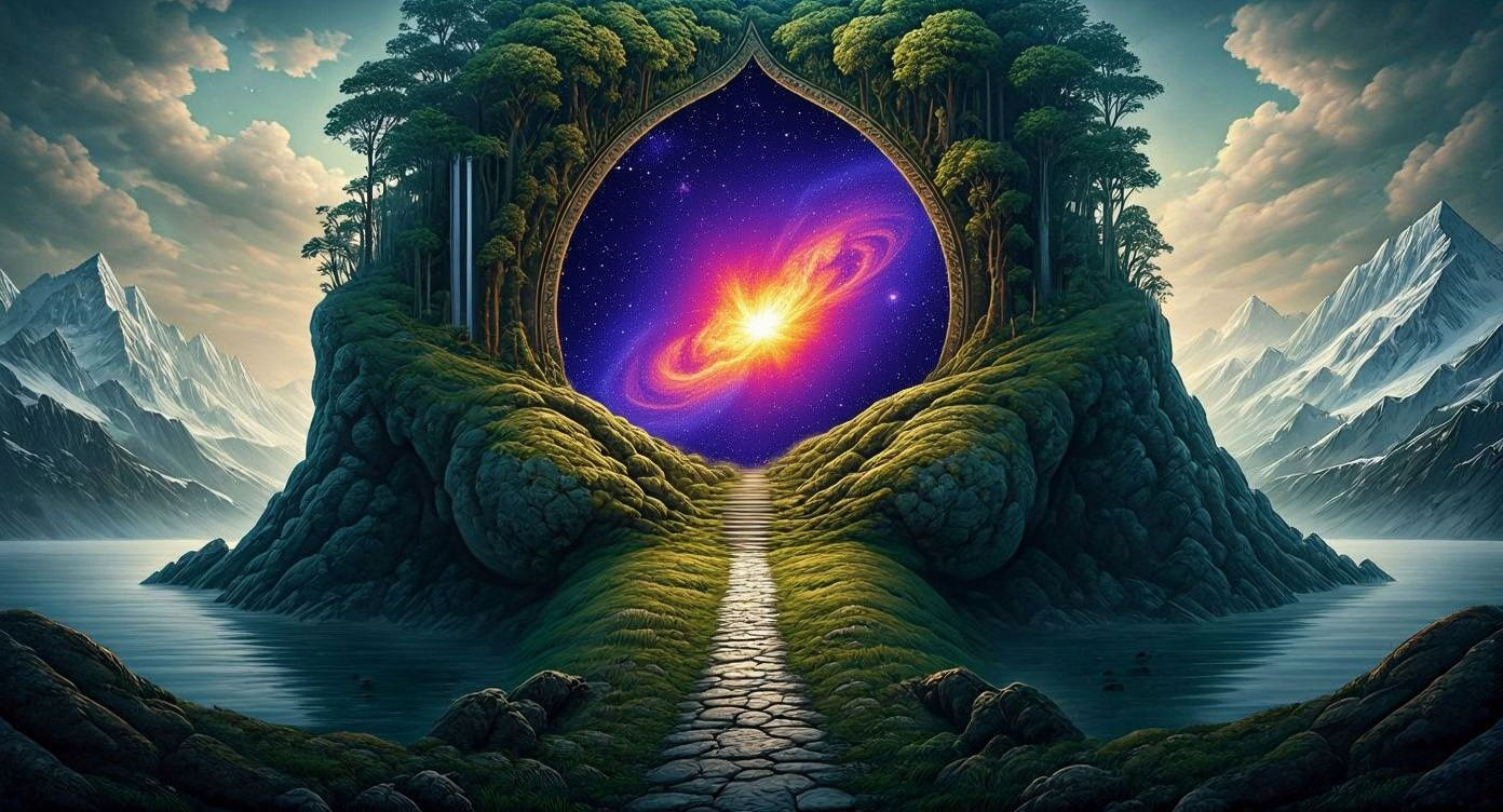 A colossal, ancient, city growing out of a weathered rock-mountain lying  female torso in dramatic crying lying pose formed from a mystical ...