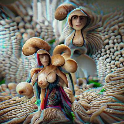 Women made of mushrooms 8K 3D