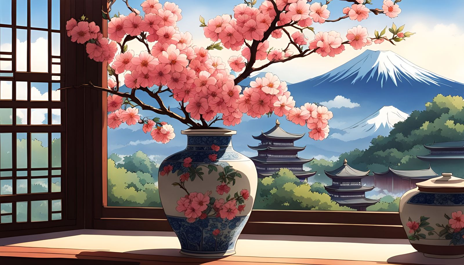 Japanese Floral Vase in Anime Style