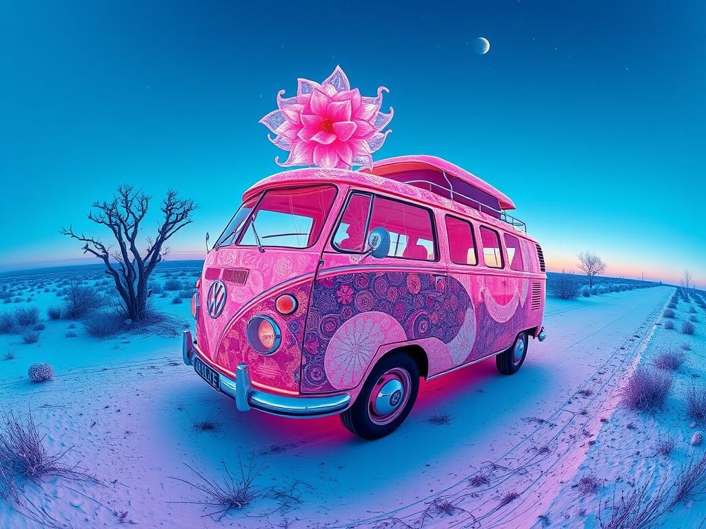 Abstract Fractal Landscape with Pink Figure in 3D