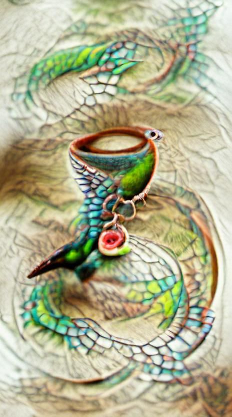 faience ouroboros hand drawn hummingbird fantasy tilt shift