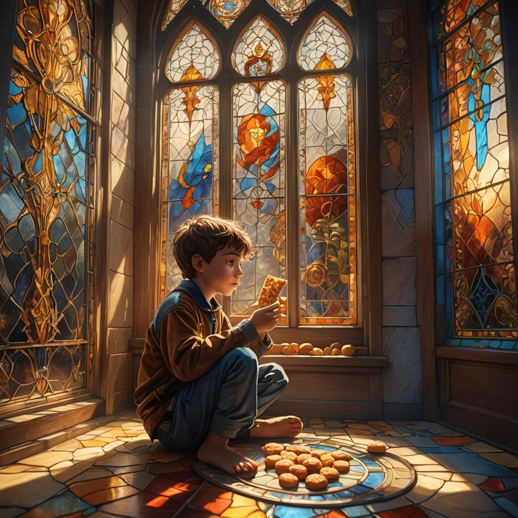 Young Boy Enjoying Treat in Golden Light