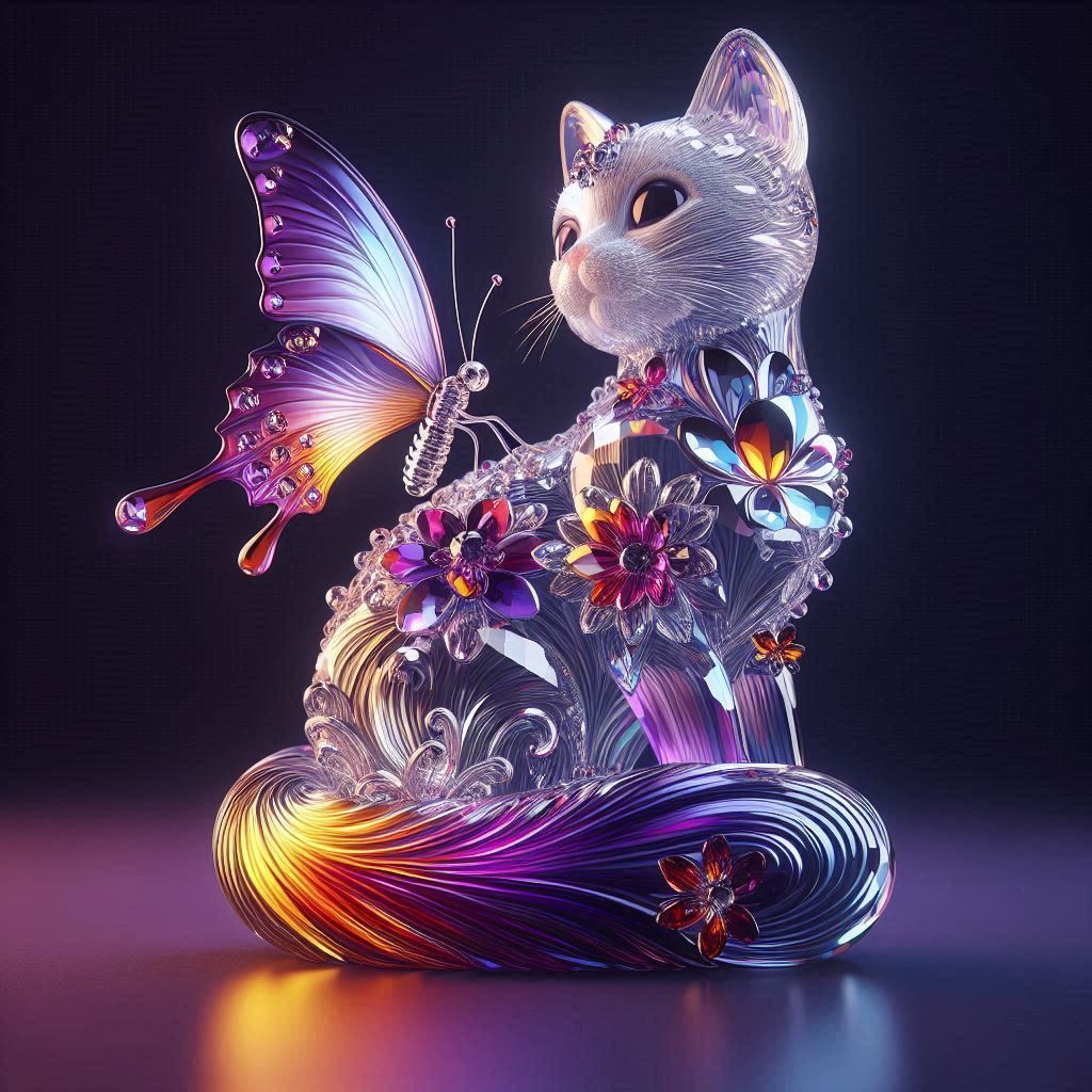 glass cat and butterfly