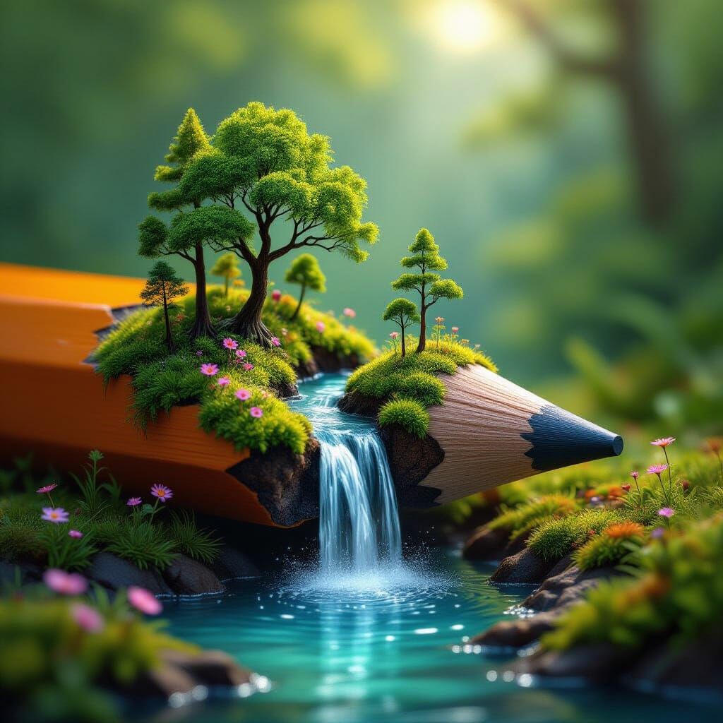 A miniature forest grows from a broken pencil.    by @Paul