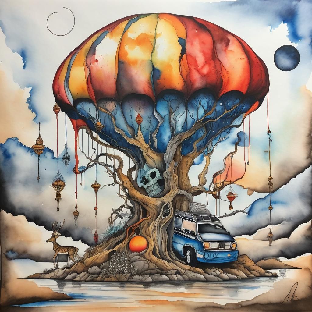 Vibrant Pop Surrealism Watercolour Painting Generated by AI
