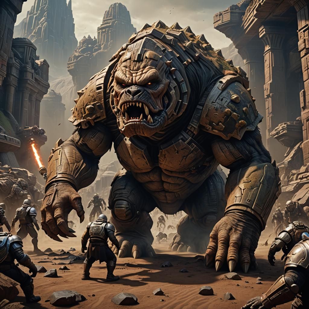 They gone done something stupid again. The empire gone and spliced the  genes of a rancor with 3 other animals and created this highly violent and  always dangerous monster. Hopefully the Jedi