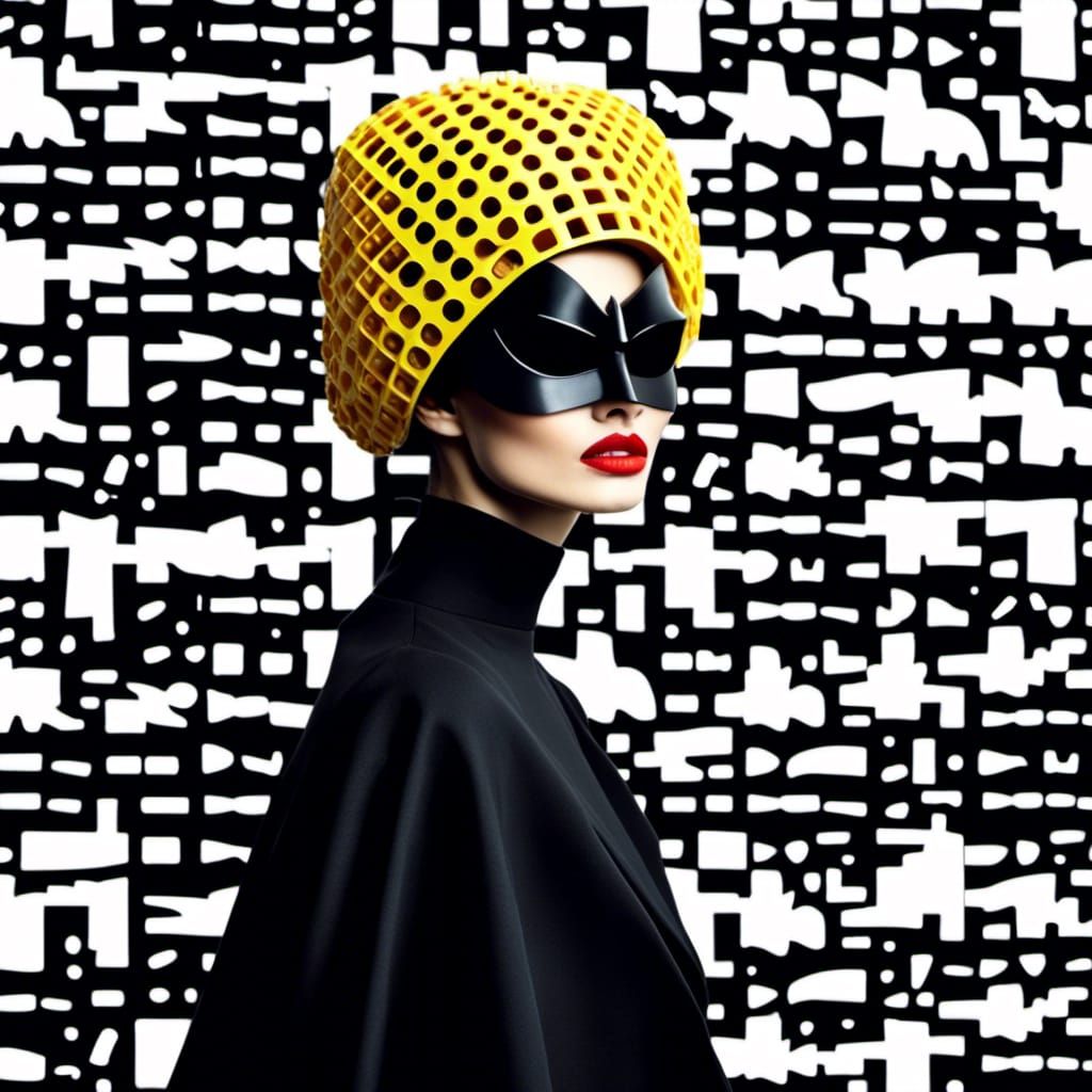 <lora:Haute Couture:1.0> Lego Batman, quirky fashion Haute Couture headwear 
