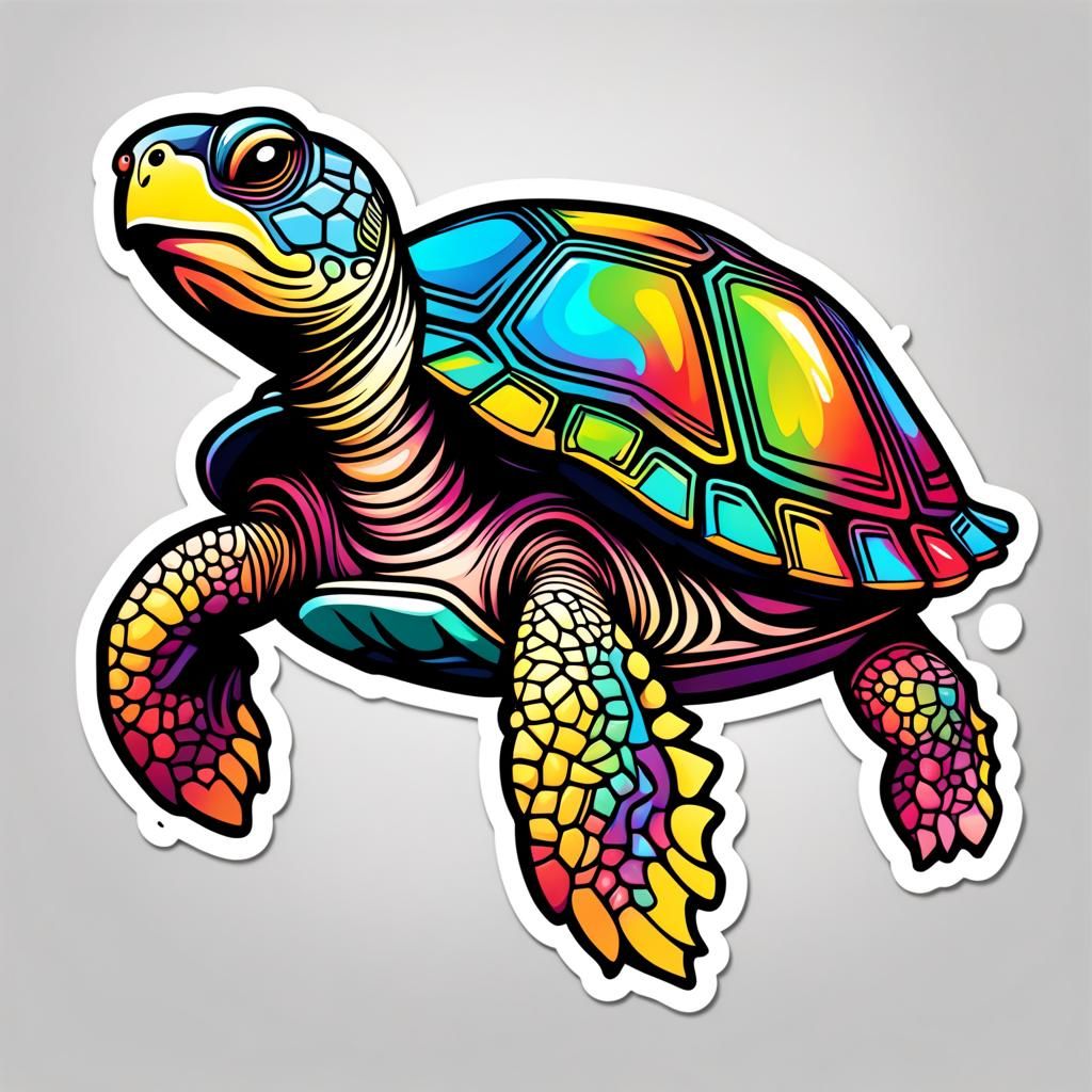 Plain white background line art cartoon turtle sticker - AI Generated ...