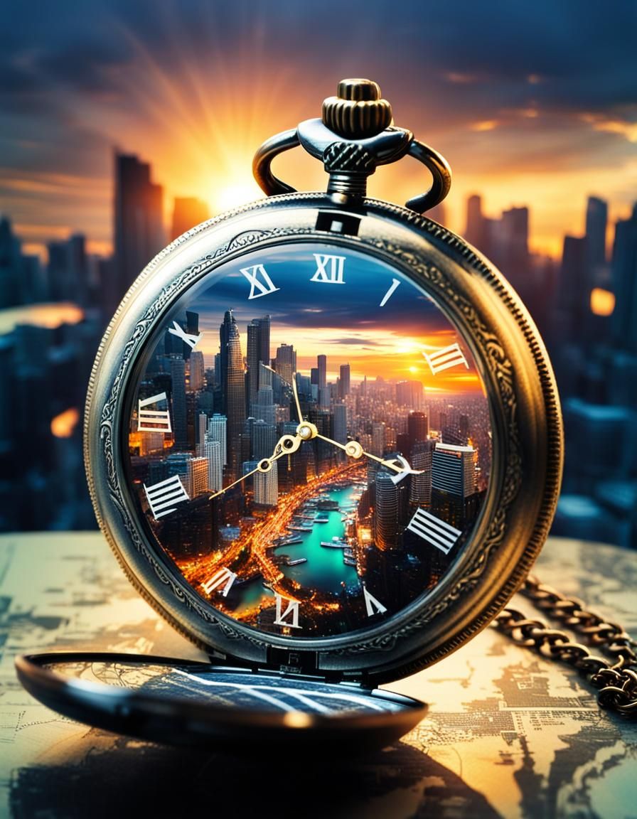 Timeless Metropolis: A Pocket Watch Journey Through Urban Chaos  by @Heralyn