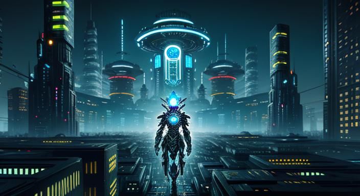 Biopunk Cityscape, Goddess , 

cybernetics