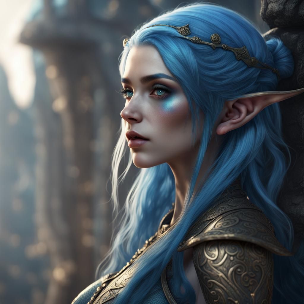 Blue hair elf - AI Generated Artwork - NightCafe Creator