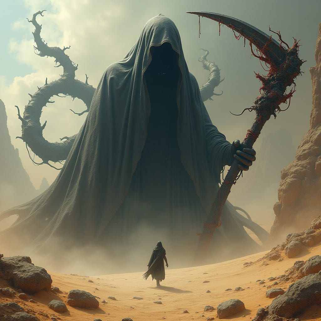 Cosmic Horror Entity: Colossal Death Figure in Living Darkne...