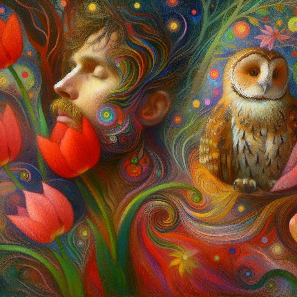 Man in Red and the Whisper of Tulips