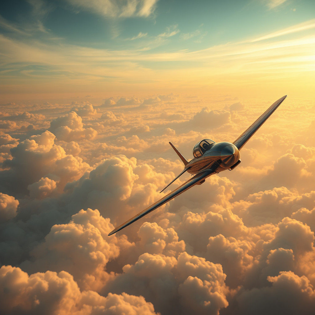 Pilot Soaring Through Clouds at Dawn