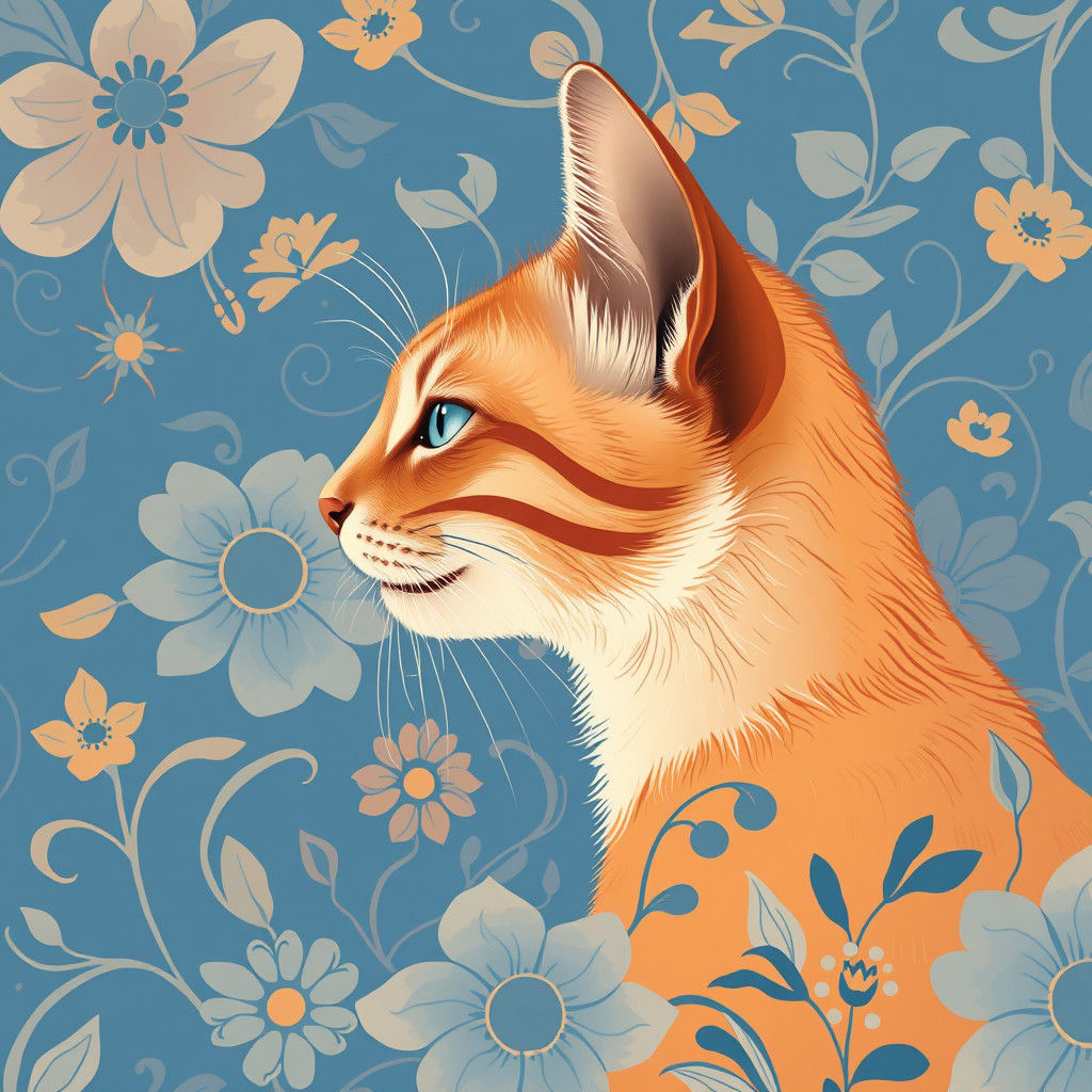 Serene Cat Portrait in Tribal Floral Pattern
