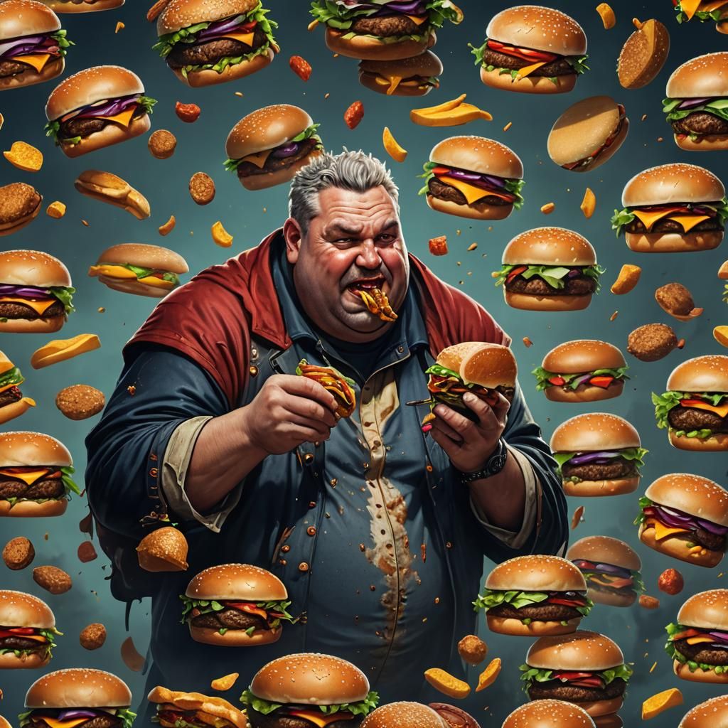 man eatting burgers