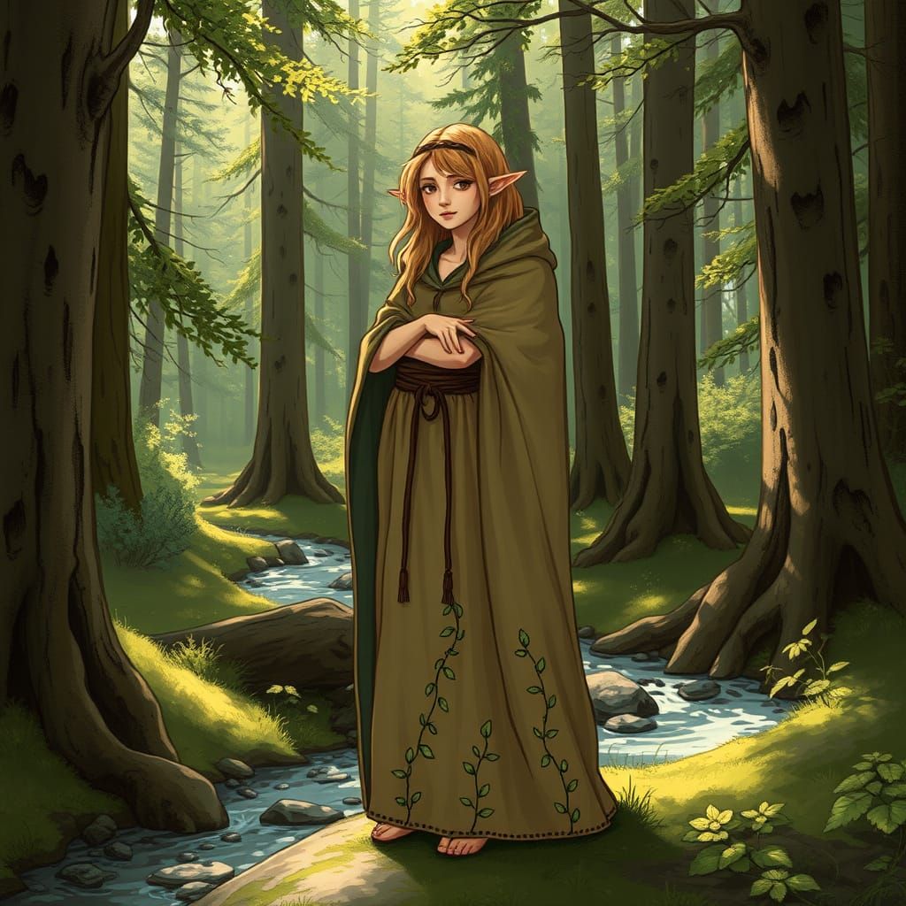 Whimsical Nature Elf in a Sun-Dappled Forest