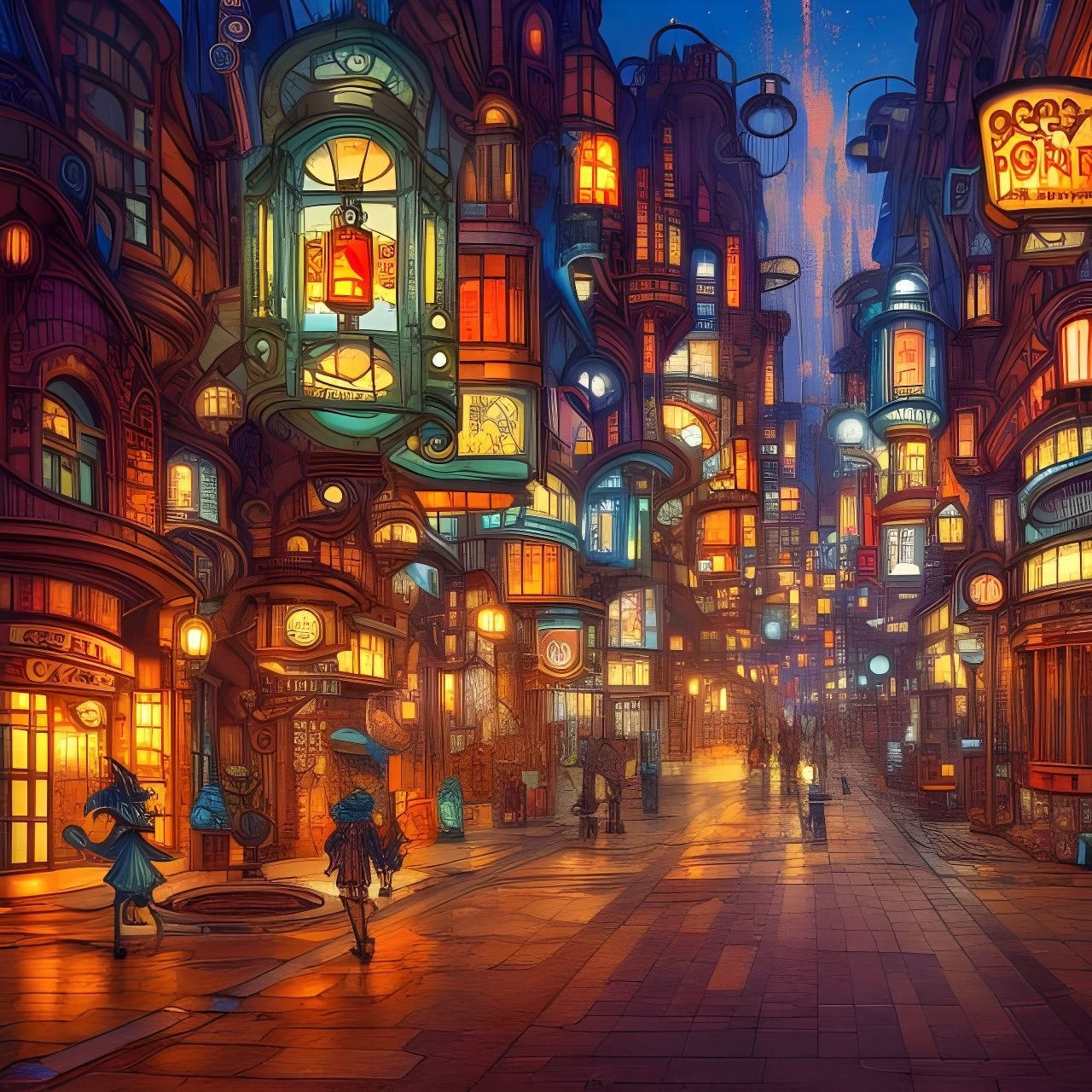 Steampunk City Inspired by Dr. Seuss and Japanese Art