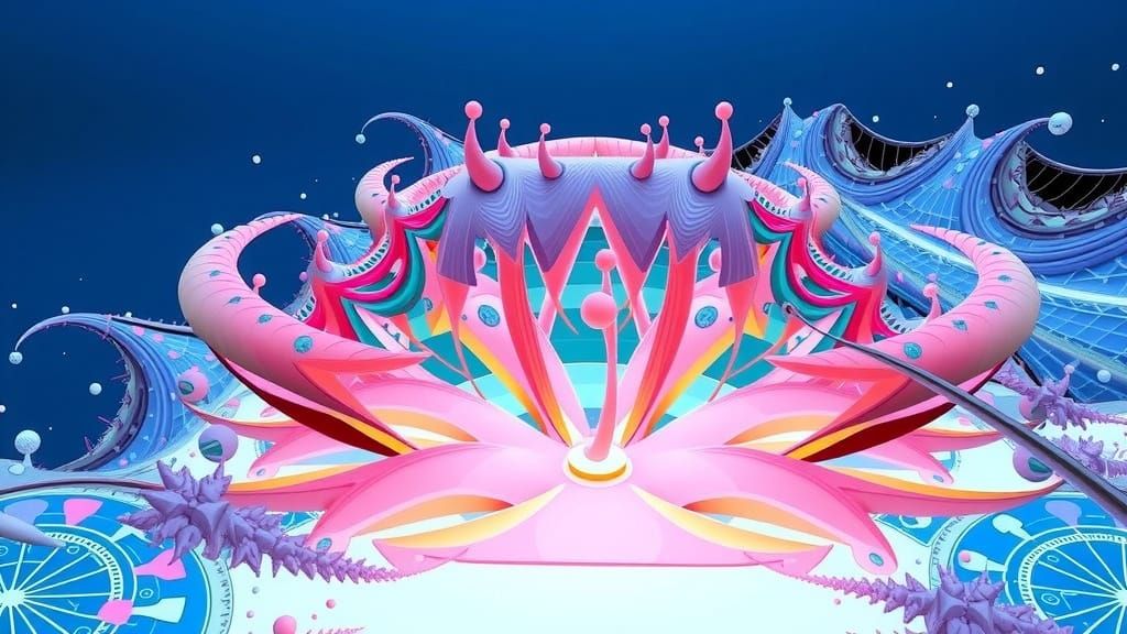 A highly detailed, photorealistic rendering of a 3D Mandelbulb-style fractal sculpture, emergent from a ray-marched distance field defined p...