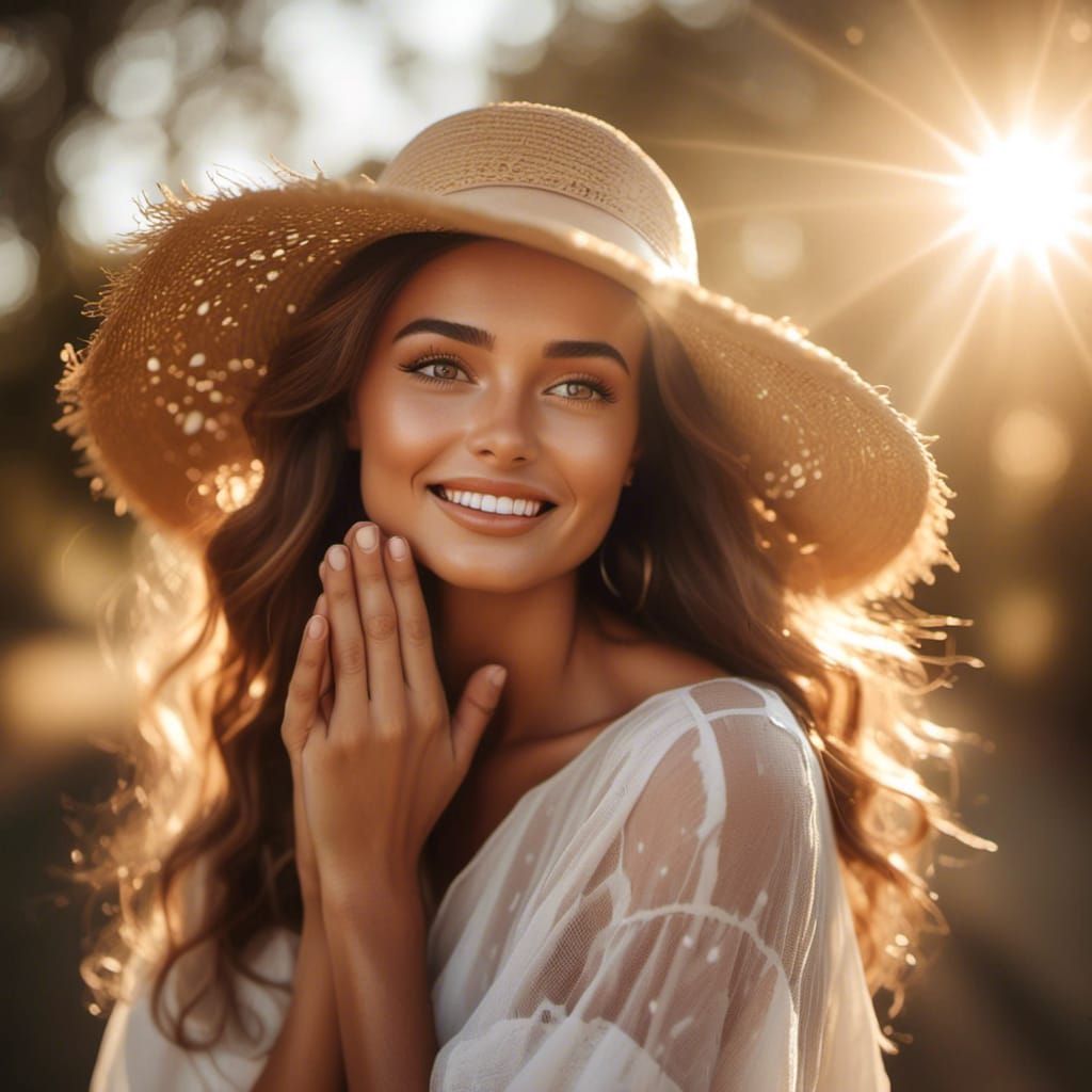 <lora:Holy MOley:1.0> A gorgeous woman with a surprised face, hands on her cheeks, holy sunshine beams 