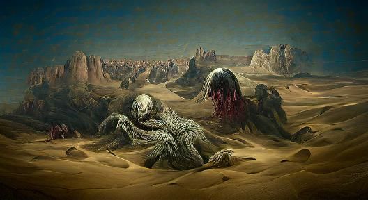 Desert wasteland horror Gustave Doré Greg Rutkowski