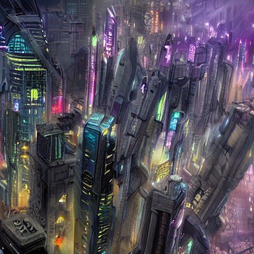 cyberpunk flying city
