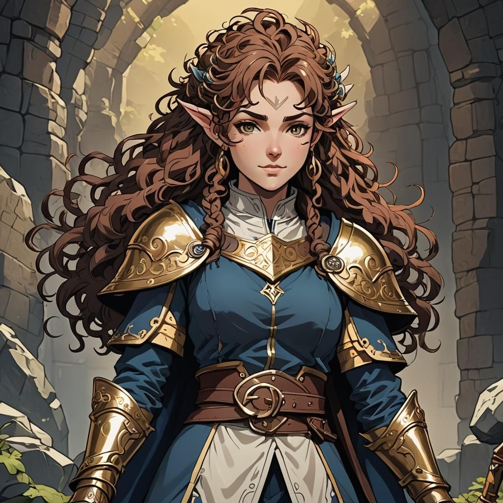 firbolg dnd, cleric, clothed, curly hair, female Masterpiece...