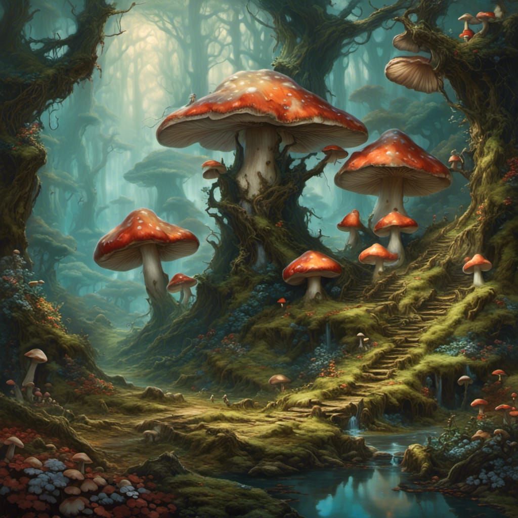 <lora:Dark Sinister:1.0> enchanted mushroom forest