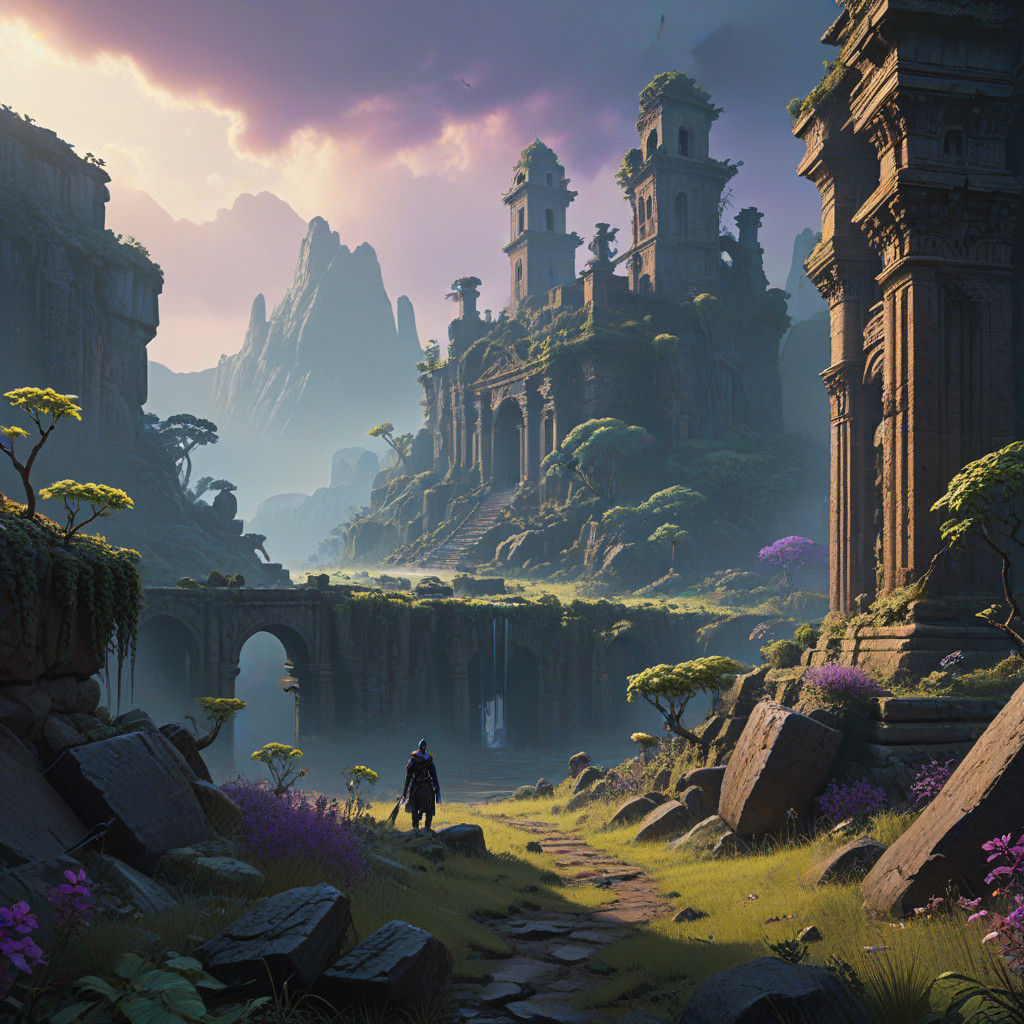 Ethereal Canyon Cityscape in Dark Fantasy Style
