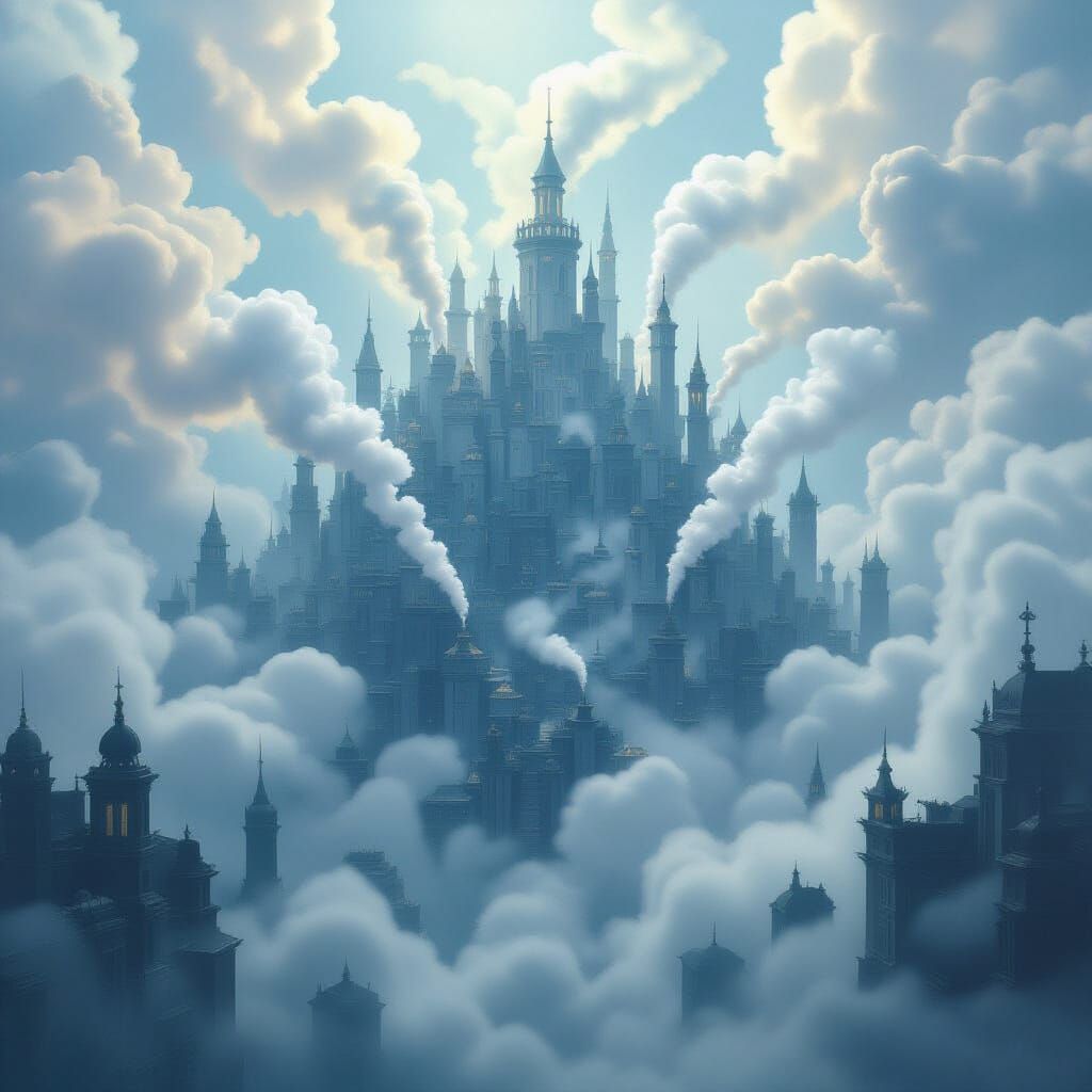 Ethereal Steam City Rises with Surreal Towers