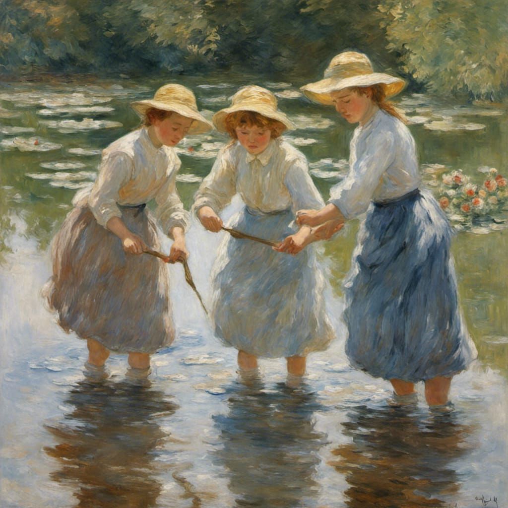 3 young people playing with water impressionism by Monet  by @Husband of Laeaurra