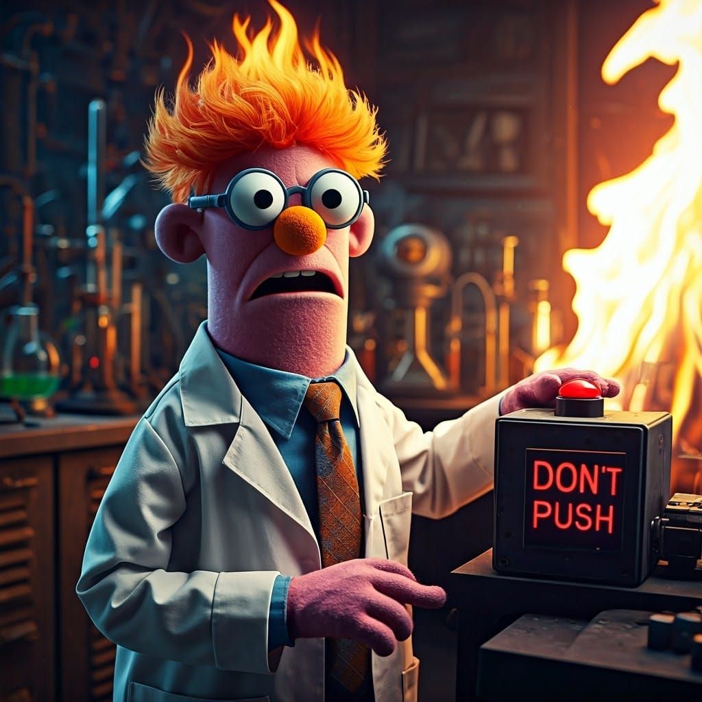 Beaker, from the Muppets, and the red button of doom!  by @MoonWolf