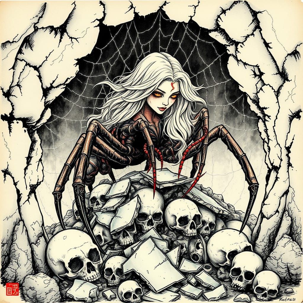 Arachnid Witch in Ancient Japanese Scrolls