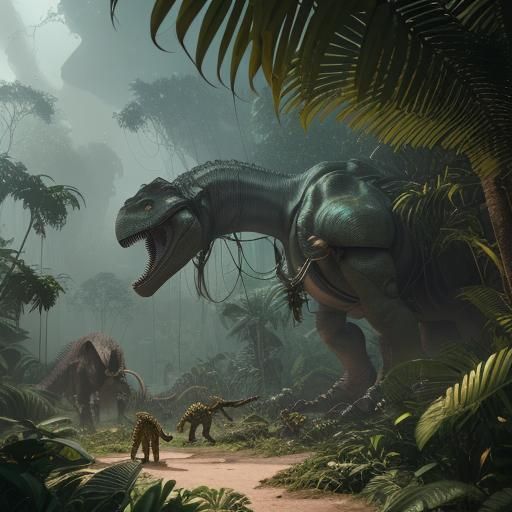 a jungle full of dinosaurs - AI Generated Artwork - NightCafe Creator