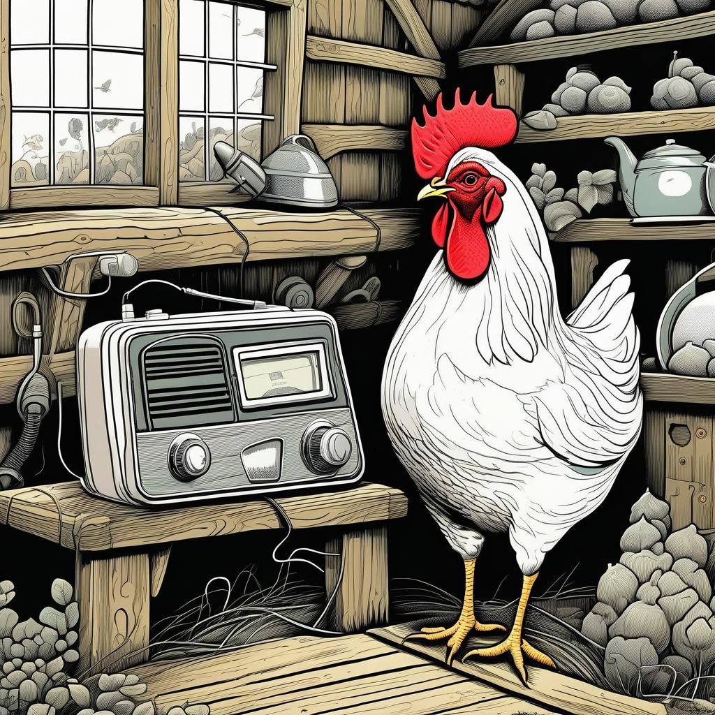 hen listening to talk radio  by @Staircase Flash