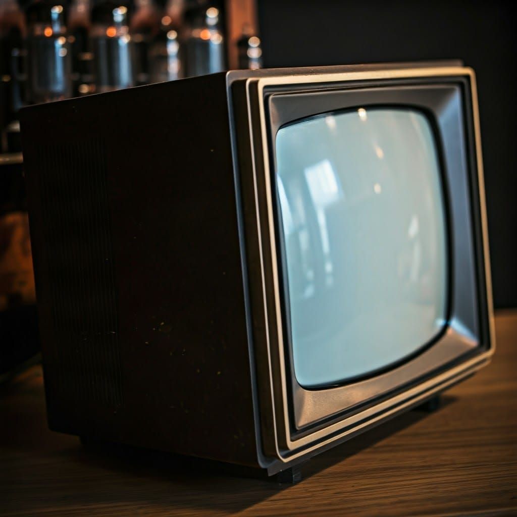 An old crt TV seen from the side with vacuum tubes aglow in ...