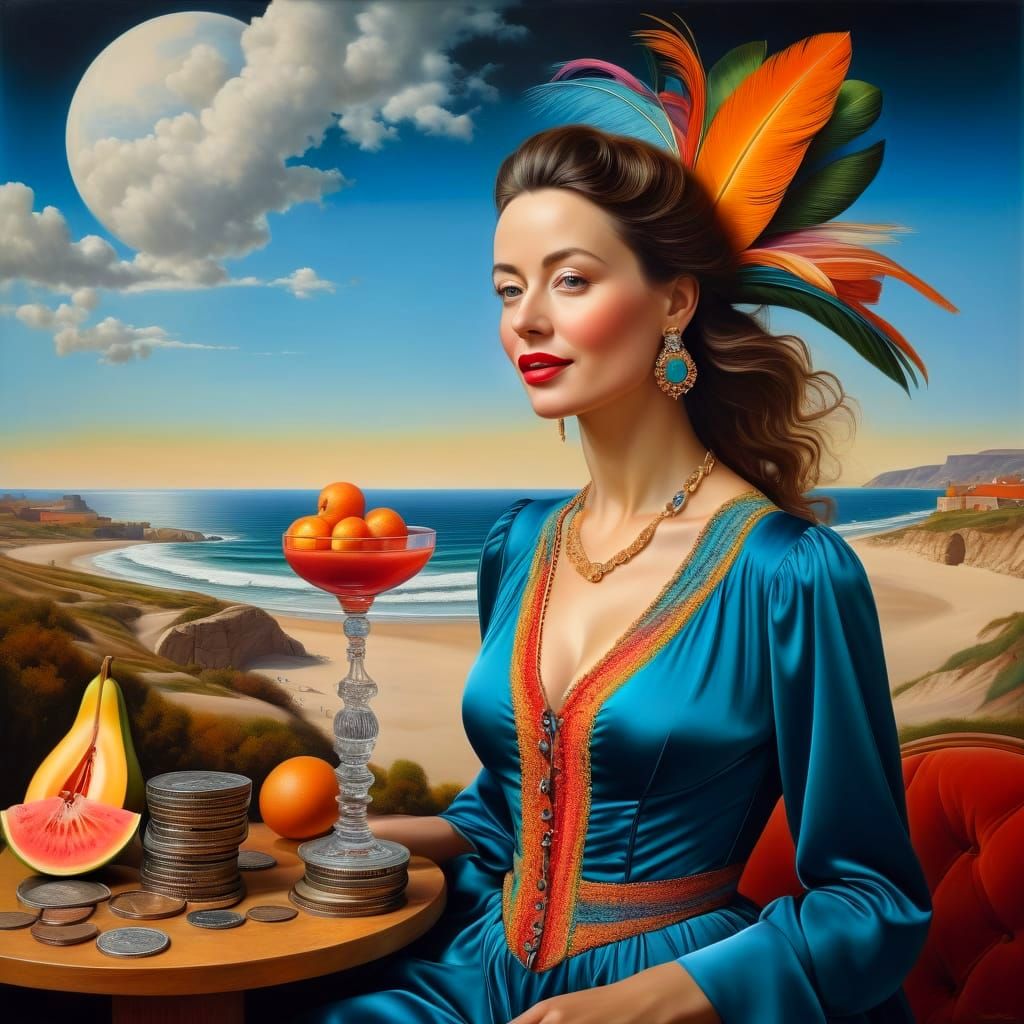 Happy Lady in Surreal Scene: Photorealistic Portrait