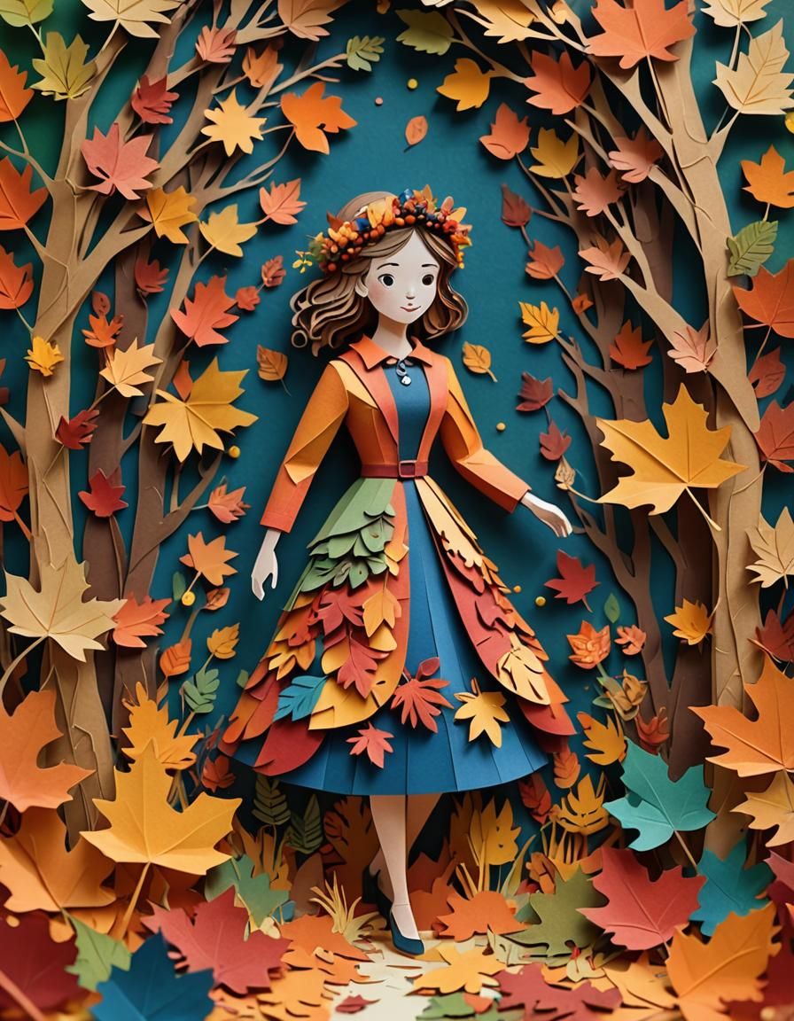 Layered colored paper craft depicting a full body portrait o...
