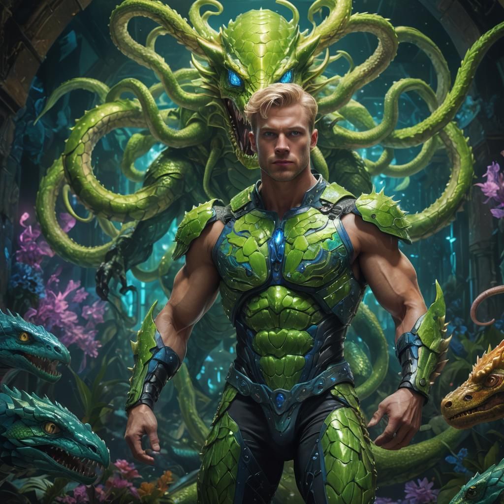 Surreal Hero in Neon Dragonscale Armor