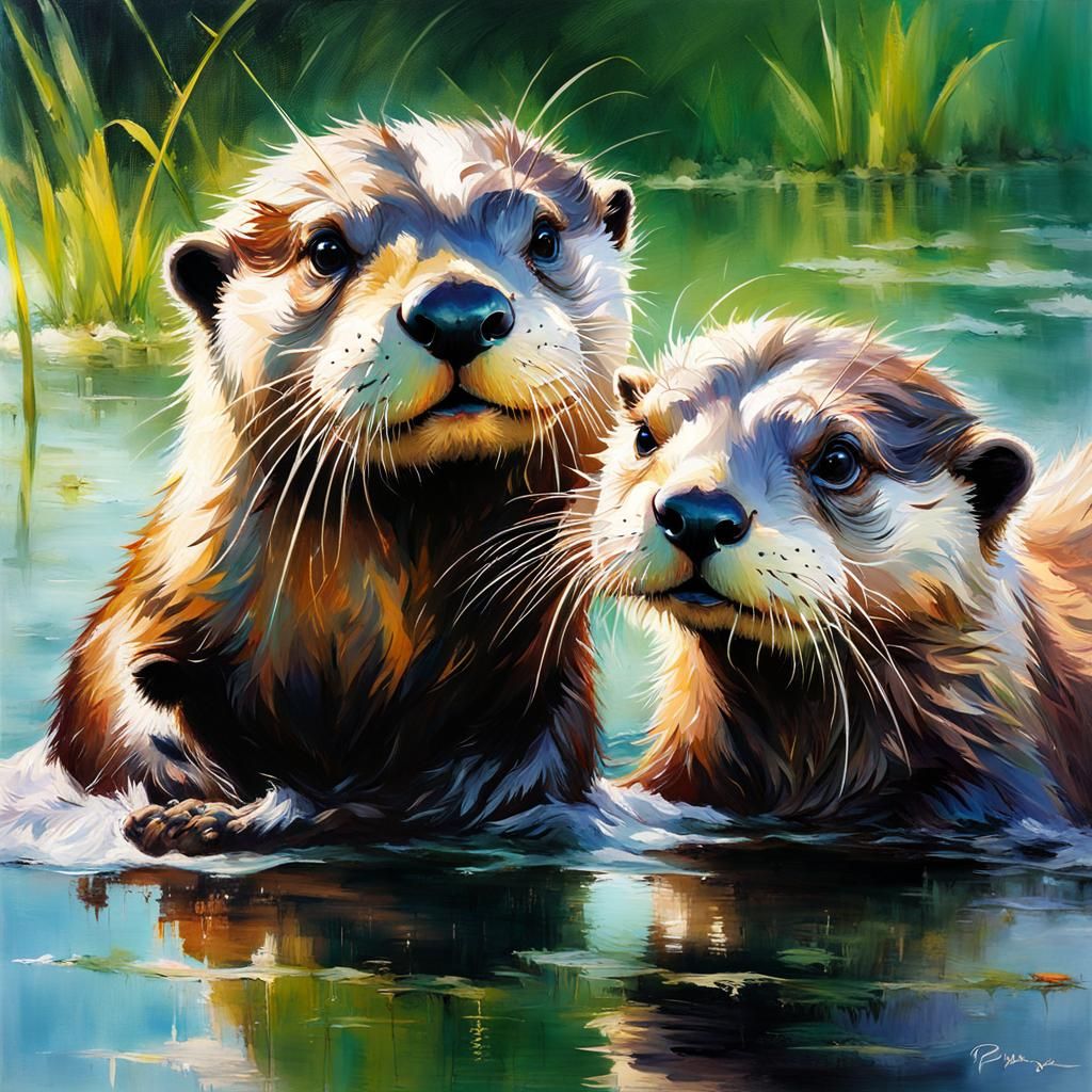 Otter Otto with his friend  by @Castorix