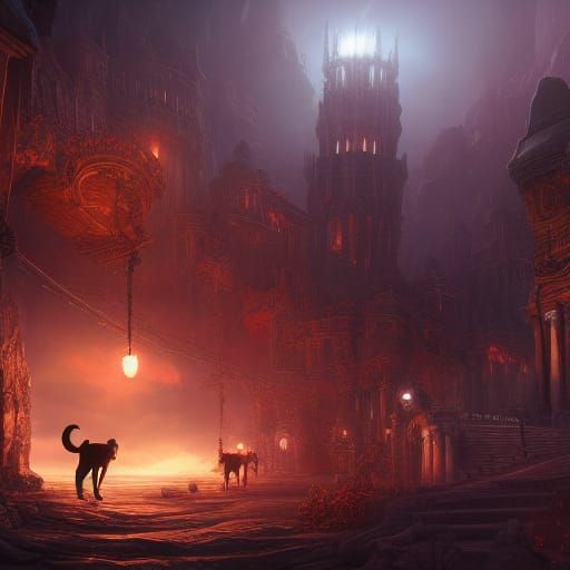 dog walking in the night