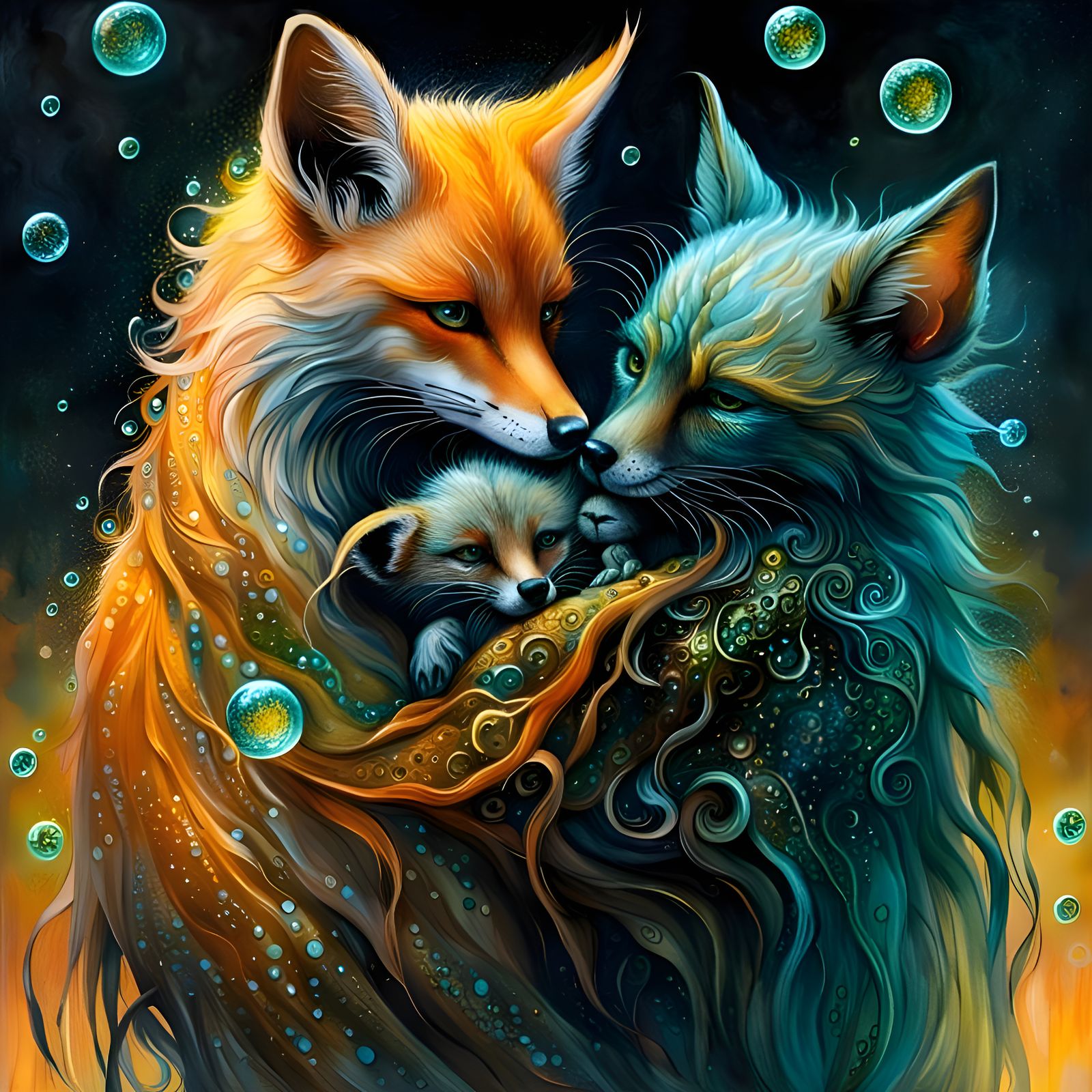 Watercolor fox family.