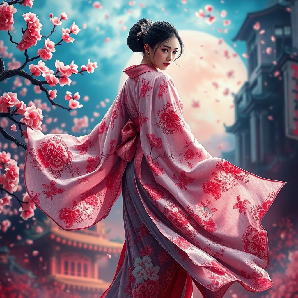 Ethereal Cherry Blossom Kimono in Fantastical Wind