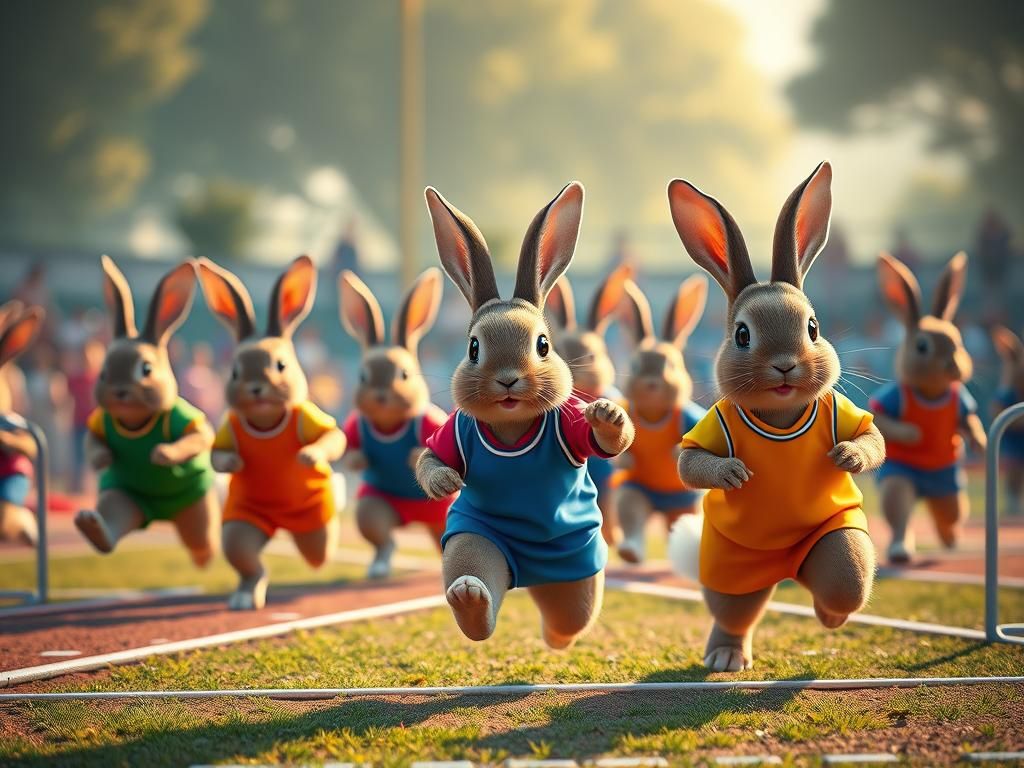 Rabbits competing in a school sports day  by @Alison