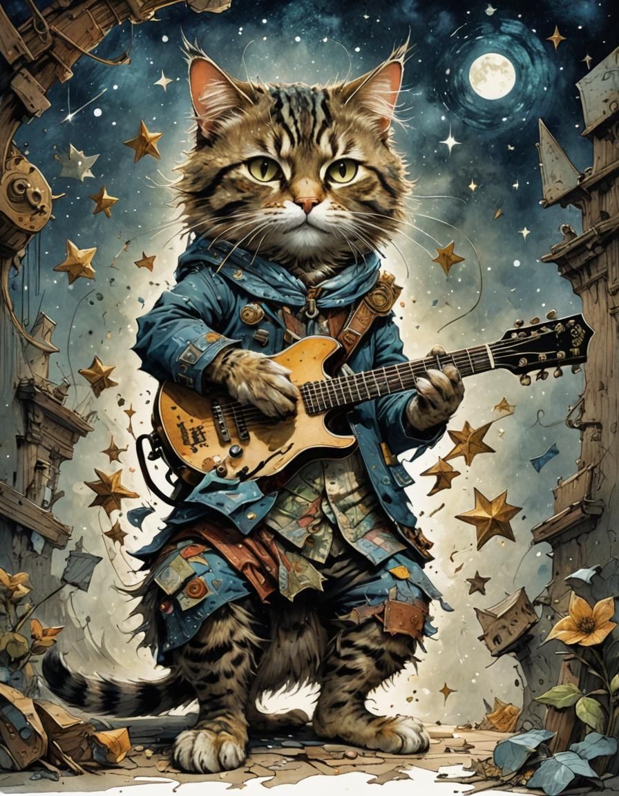 0 likes - A cat playng guitar to the stars  by @Adriana